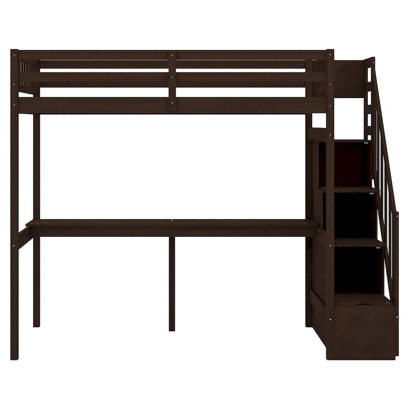 Lit mezzanine Merax pour jumeaux avec escalier et bureau intégré