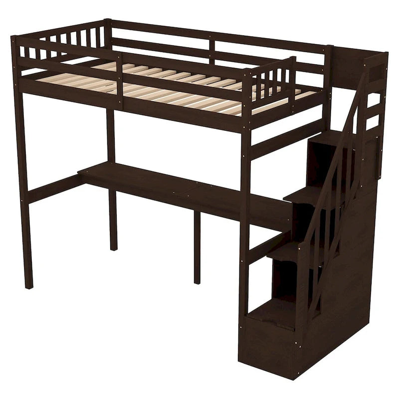 Lit mezzanine Merax pour jumeaux avec escalier et bureau intégré