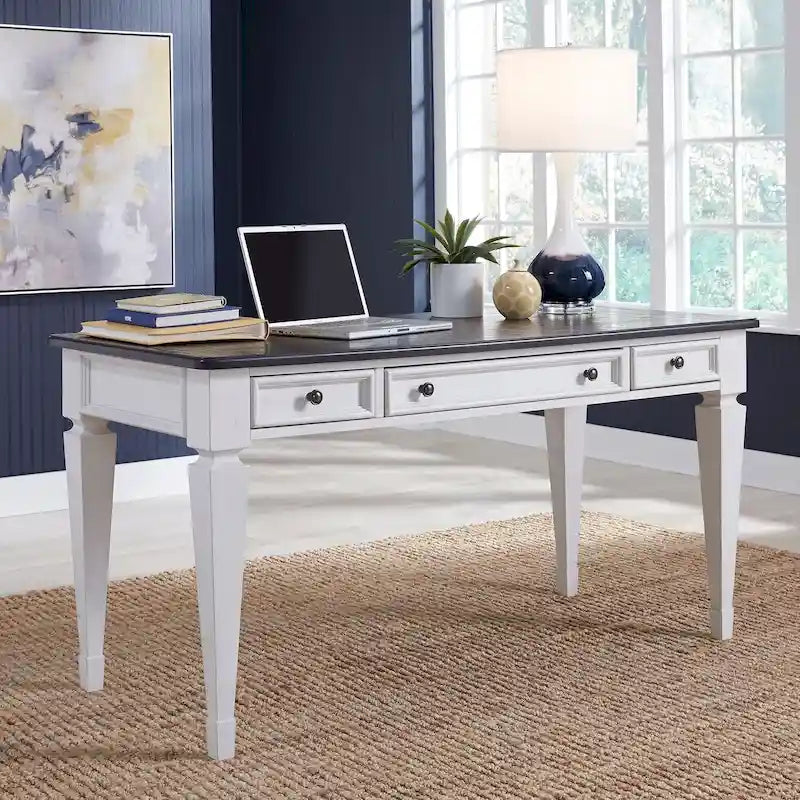 Bureau d'écriture Allyson Park brossé au fil d'acier, blanc et anthracite