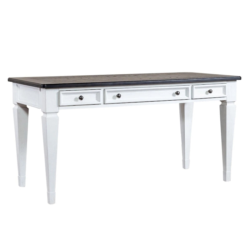 Bureau d'écriture Allyson Park brossé au fil d'acier, blanc et anthracite