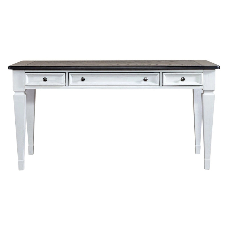 Bureau d'écriture Allyson Park brossé au fil d'acier, blanc et anthracite