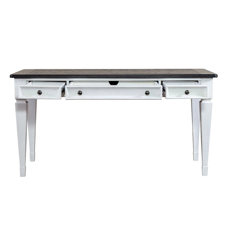 Bureau d'écriture Allyson Park brossé au fil d'acier, blanc et anthracite