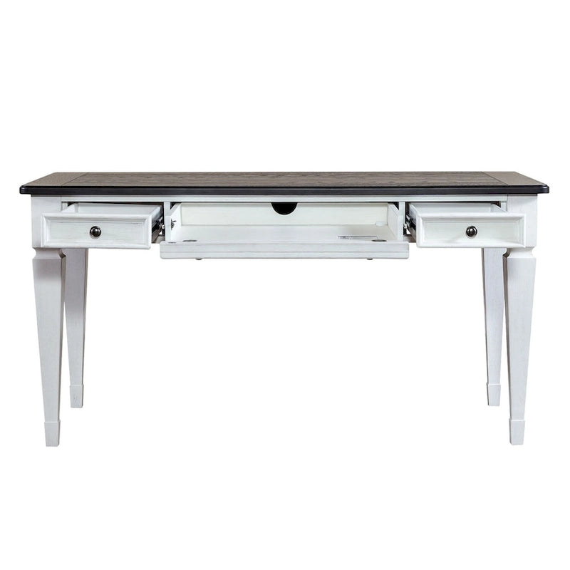 Bureau d'écriture Allyson Park brossé au fil d'acier, blanc et anthracite