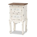 Table d'appoint à 2 tiroirs en bois, finition noyer bicolore marron et blanc antique, style classique et traditionnel, par Baxton Studio Levron