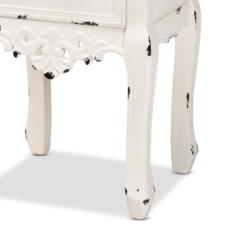 Table d'appoint à 2 tiroirs en bois, finition noyer bicolore marron et blanc antique, style classique et traditionnel, par Baxton Studio Levron