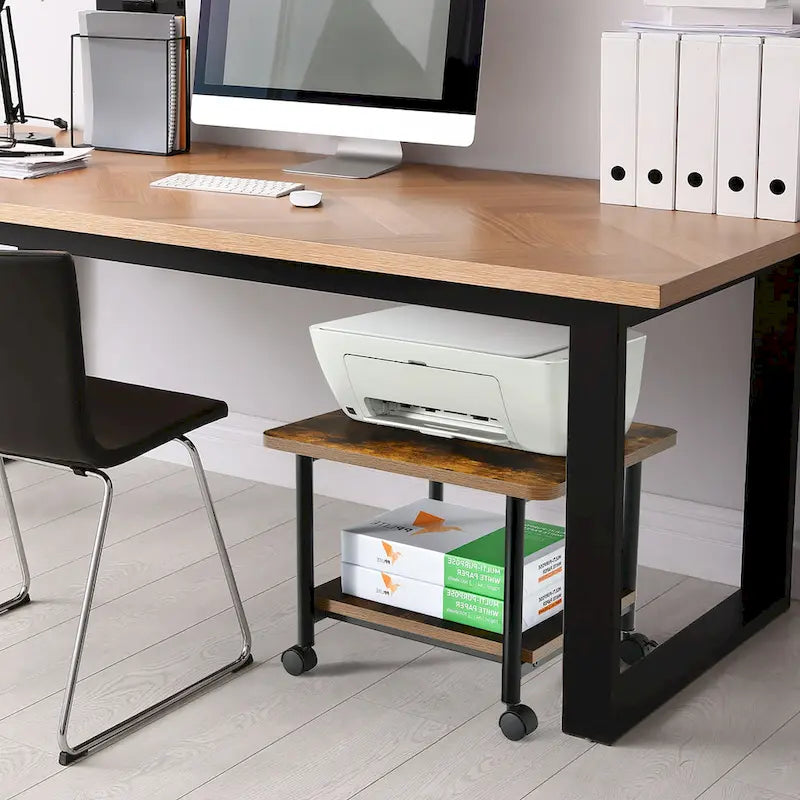 Meuble de Rangement à Roulettes pour Imprimante à 2 Niveaux Sous le Bureau avec Roues