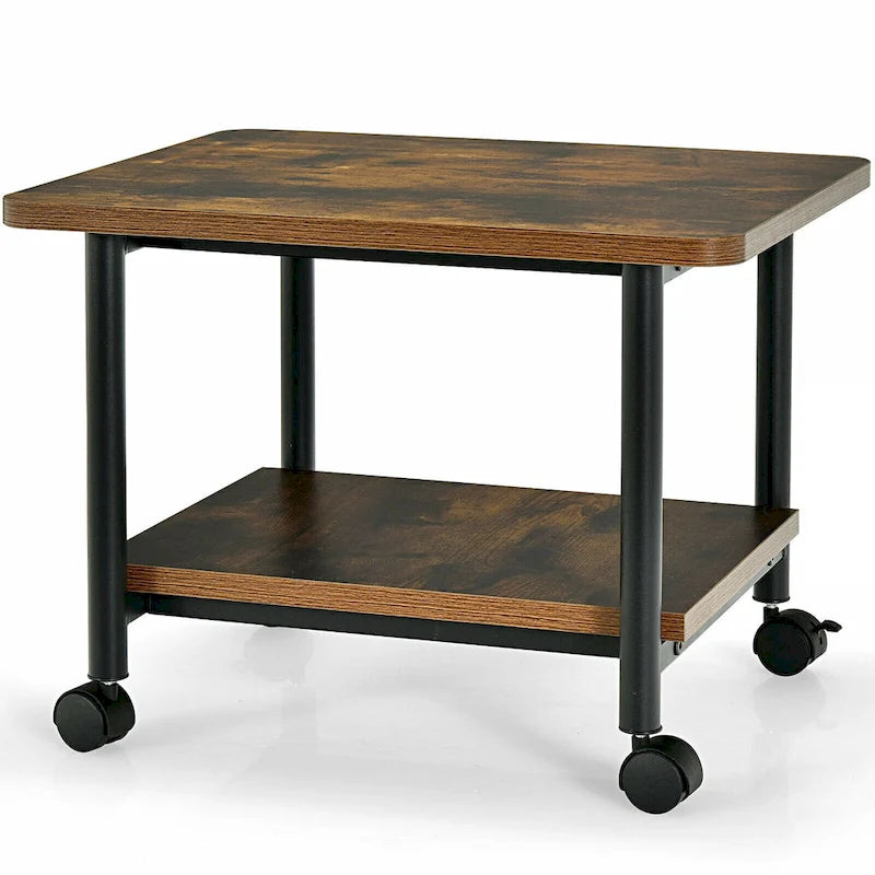 Meuble de Rangement à Roulettes pour Imprimante à 2 Niveaux Sous le Bureau avec Roues