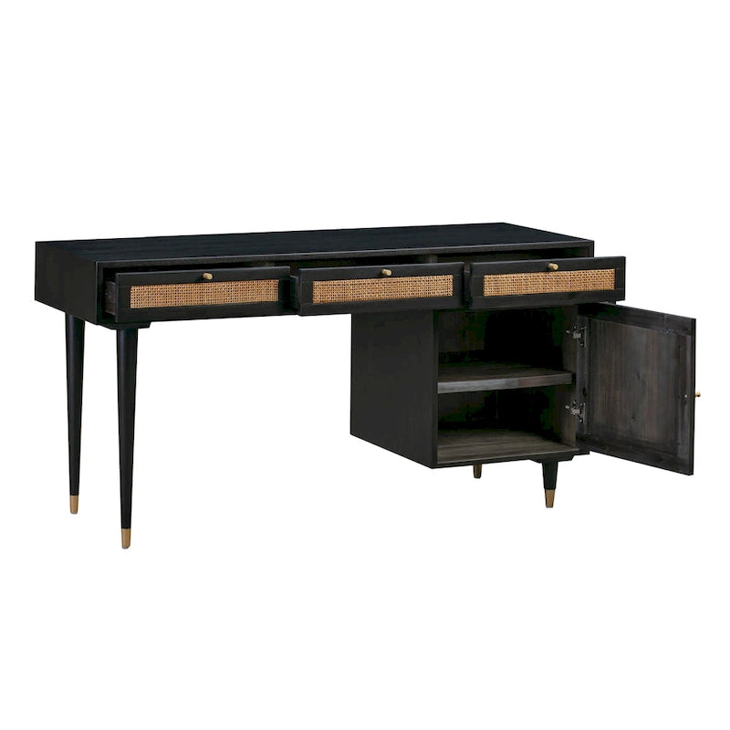Bureau Sierra 3 tiroirs en bois et rotin