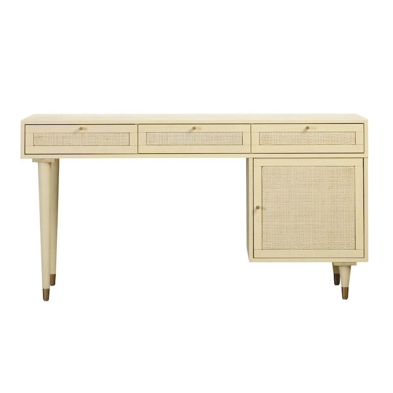 Bureau Sierra 3 tiroirs en bois et rotin