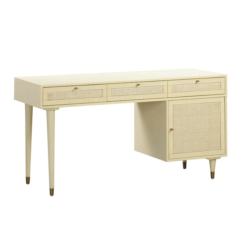 Bureau Sierra 3 tiroirs en bois et rotin