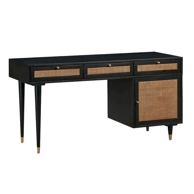 Bureau Sierra 3 tiroirs en bois et rotin