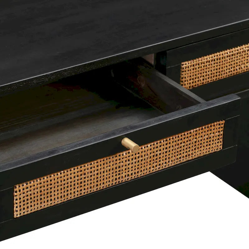 Bureau Sierra 3 tiroirs en bois et rotin