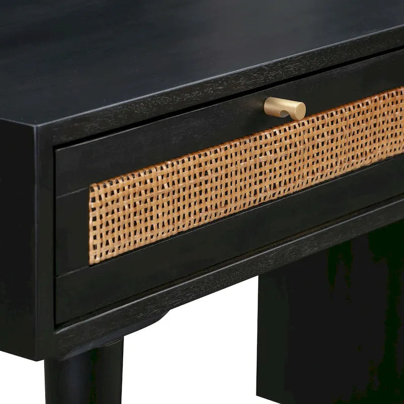 Bureau Sierra 3 tiroirs en bois et rotin