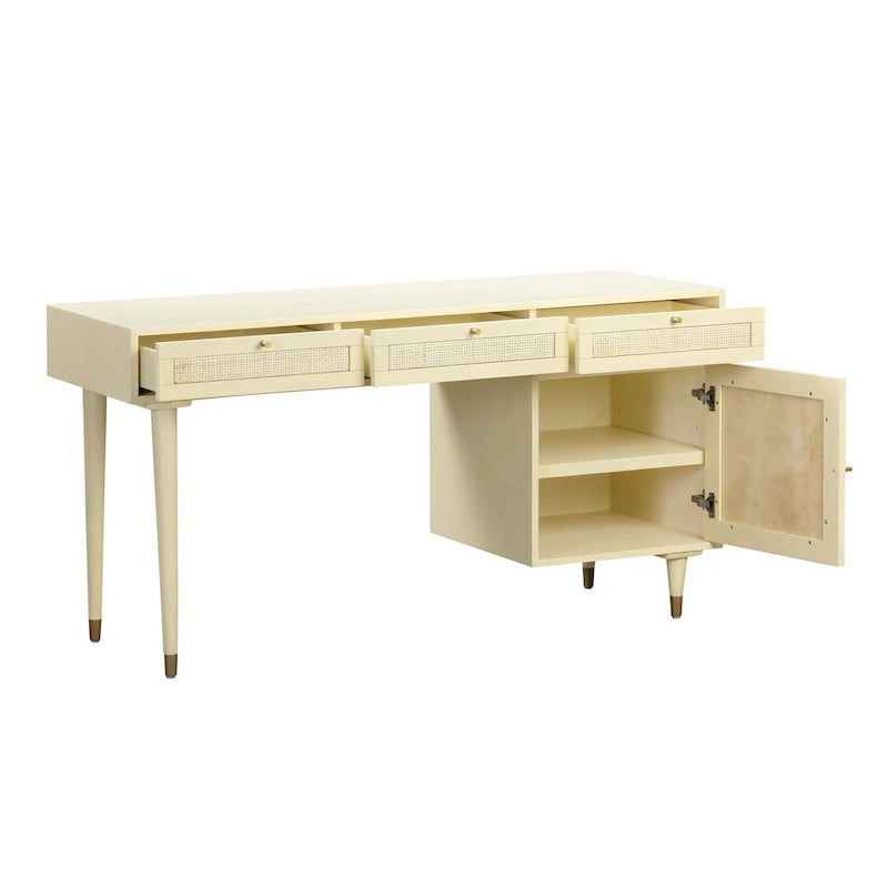 Bureau Sierra 3 tiroirs en bois et rotin
