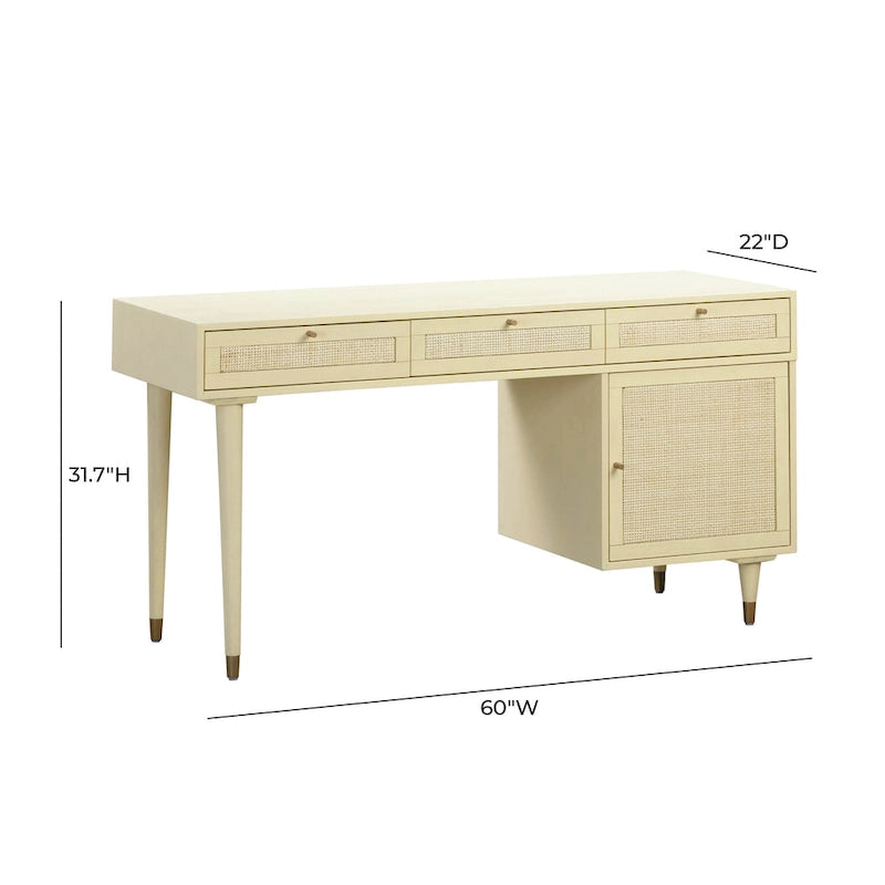 Bureau Sierra 3 tiroirs en bois et rotin