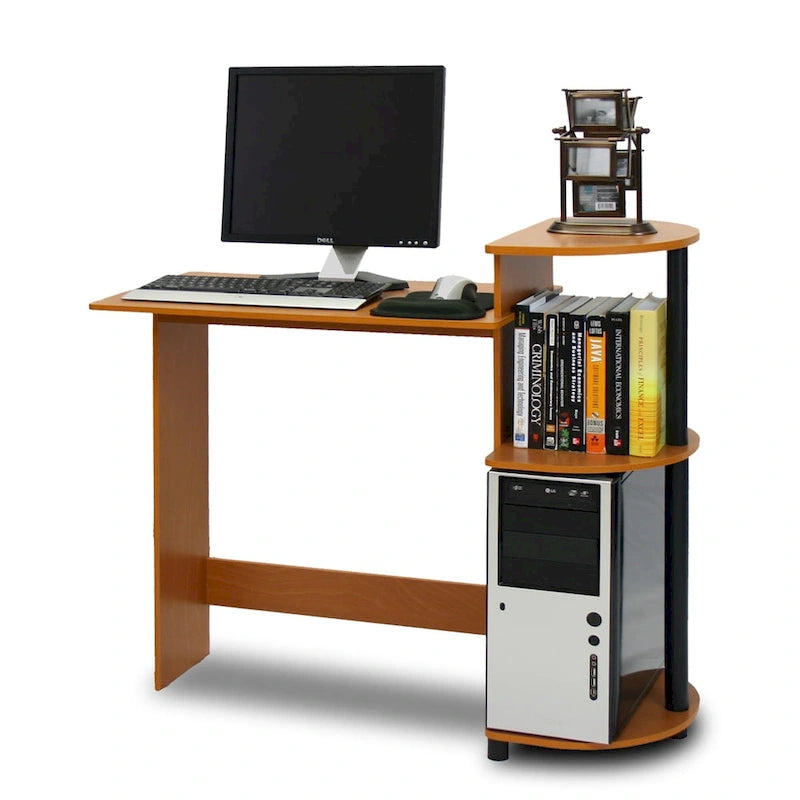 Bureau informatique compact et moderne en bois avec étagères Porch & Den Baruch
