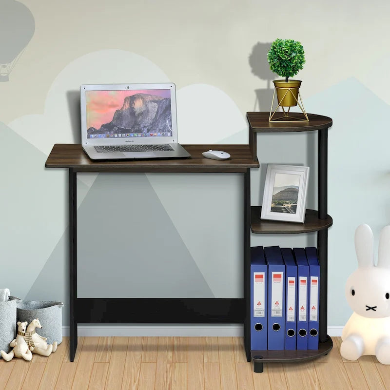 Bureau informatique compact et moderne en bois avec étagères Porch & Den Baruch