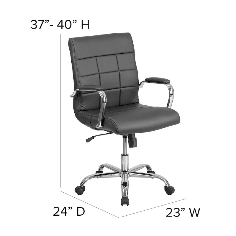 Fauteuil de bureau de direction pivotant en chrome et vinyle à dossier mi-haut
