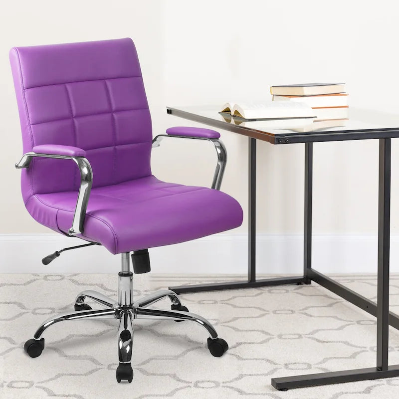 Fauteuil de bureau de direction pivotant en chrome et vinyle à dossier mi-haut