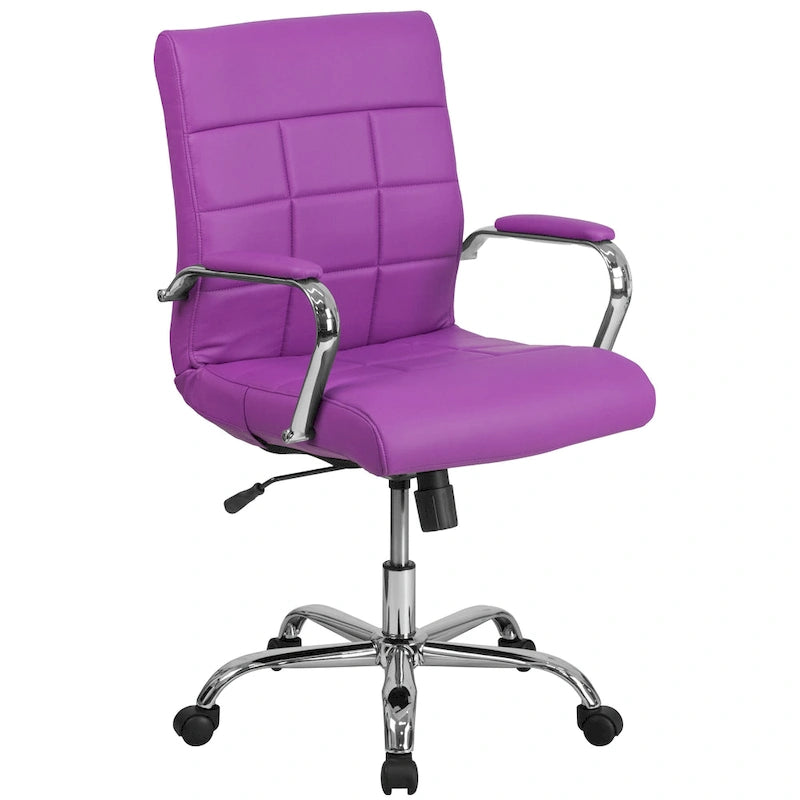 Fauteuil de bureau de direction pivotant en chrome et vinyle à dossier mi-haut