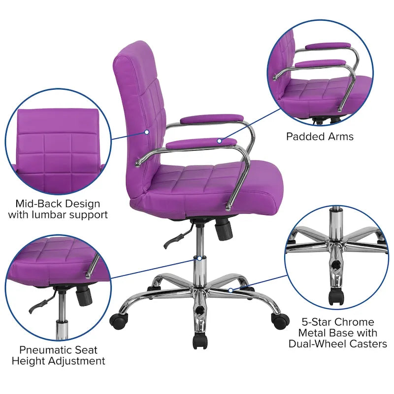 Fauteuil de bureau de direction pivotant en chrome et vinyle à dossier mi-haut