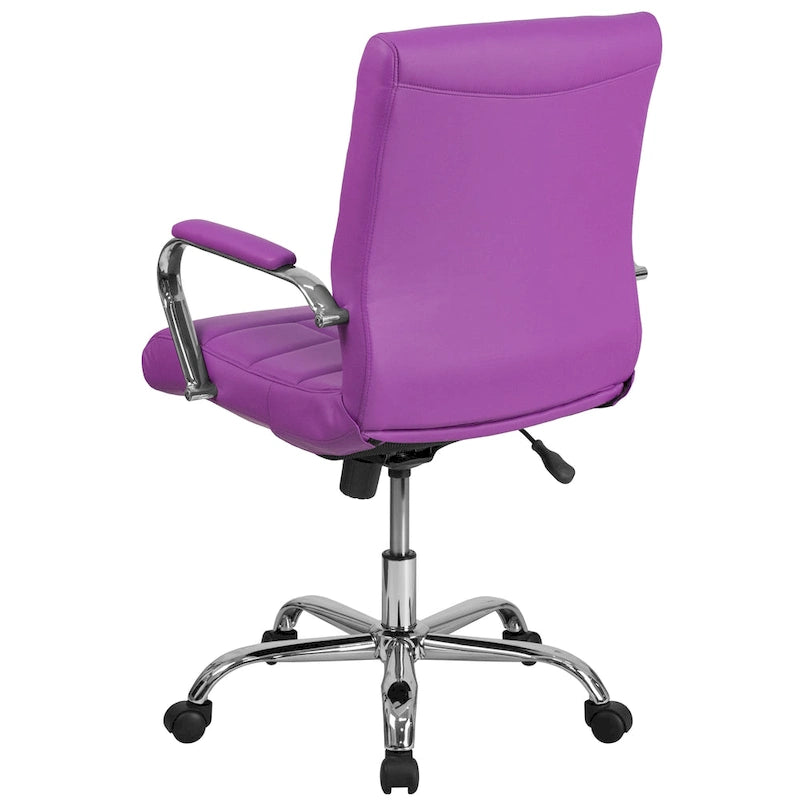 Fauteuil de bureau de direction pivotant en chrome et vinyle à dossier mi-haut