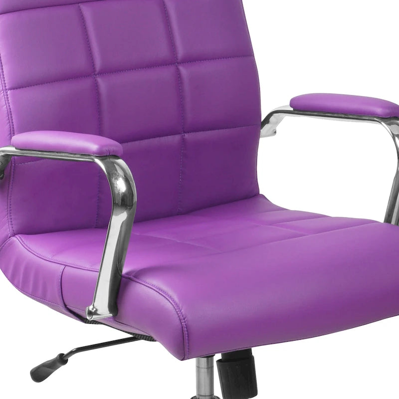 Fauteuil de bureau de direction pivotant en chrome et vinyle à dossier mi-haut