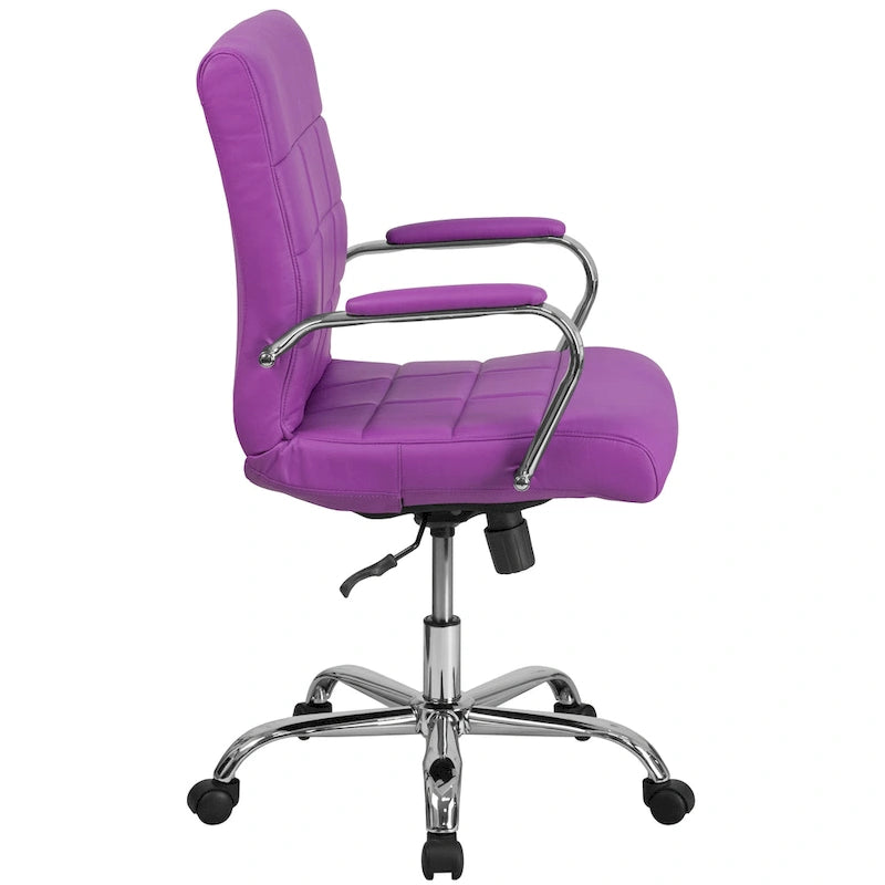 Fauteuil de bureau de direction pivotant en chrome et vinyle à dossier mi-haut