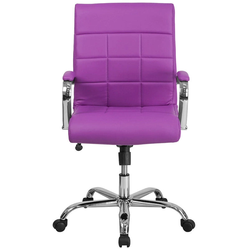 Fauteuil de bureau de direction pivotant en chrome et vinyle à dossier mi-haut