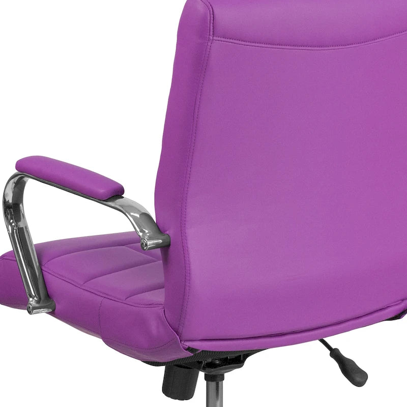 Fauteuil de bureau de direction pivotant en chrome et vinyle à dossier mi-haut