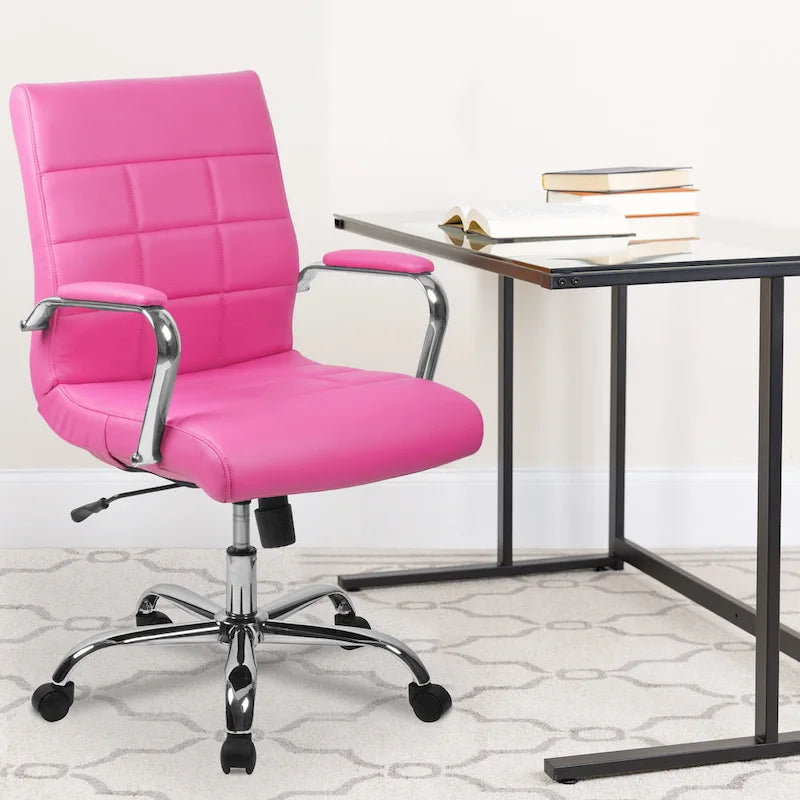 Fauteuil de bureau de direction pivotant en chrome et vinyle à dossier mi-haut