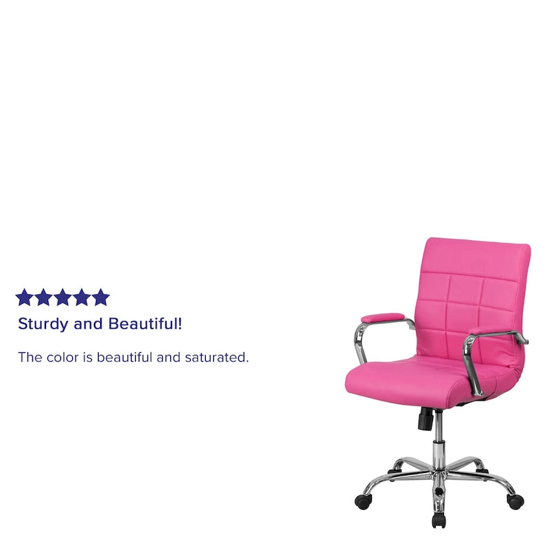 Fauteuil de bureau de direction pivotant en chrome et vinyle à dossier mi-haut