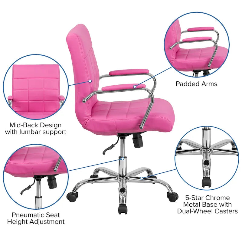 Fauteuil de bureau de direction pivotant en chrome et vinyle à dossier mi-haut