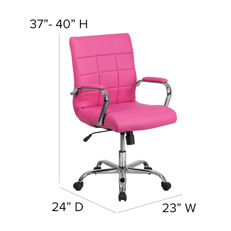 Fauteuil de bureau de direction pivotant en chrome et vinyle à dossier mi-haut