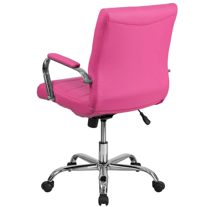 Fauteuil de bureau de direction pivotant en chrome et vinyle à dossier mi-haut