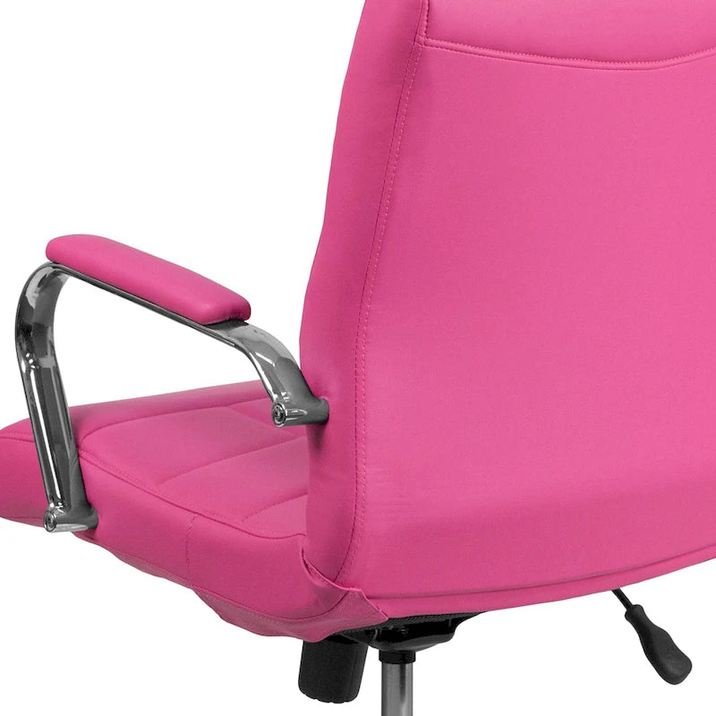 Fauteuil de bureau de direction pivotant en chrome et vinyle à dossier mi-haut