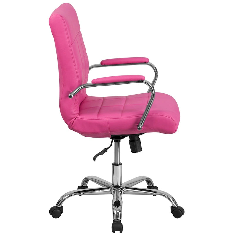 Fauteuil de bureau de direction pivotant en chrome et vinyle à dossier mi-haut