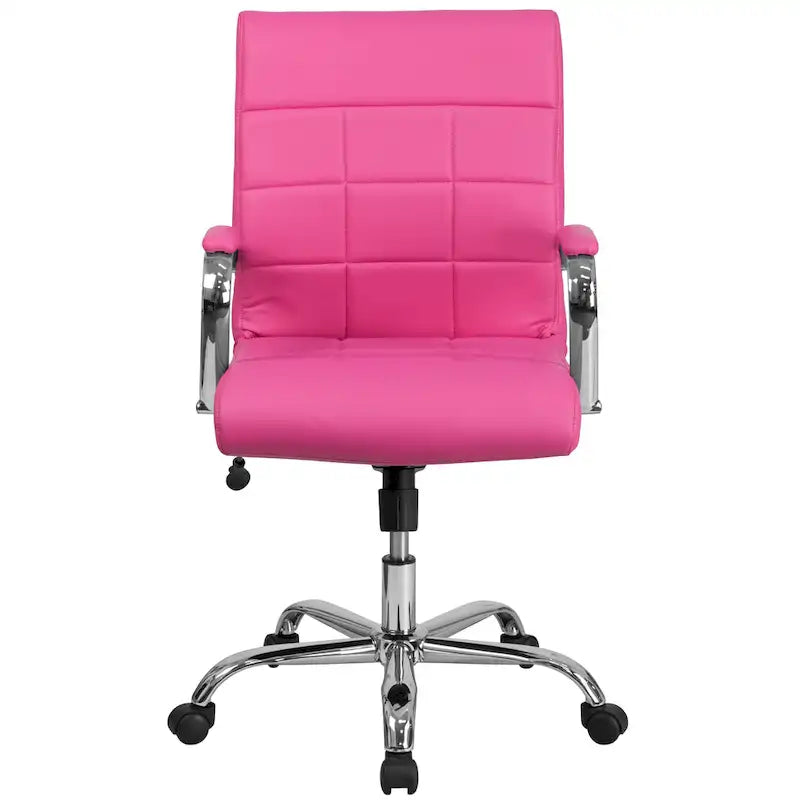 Fauteuil de bureau de direction pivotant en chrome et vinyle à dossier mi-haut