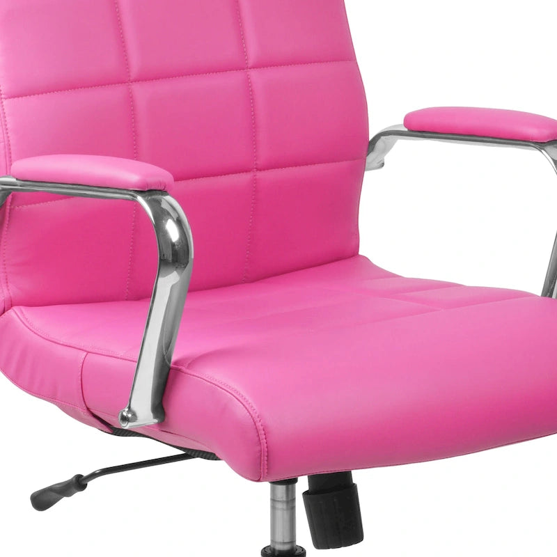 Fauteuil de bureau de direction pivotant en chrome et vinyle à dossier mi-haut
