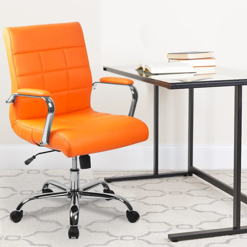 Fauteuil de bureau de direction pivotant en chrome et vinyle à dossier mi-haut