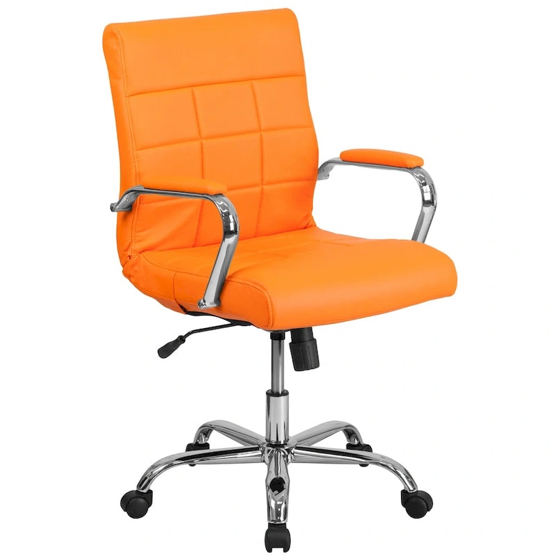 Fauteuil de bureau de direction pivotant en chrome et vinyle à dossier mi-haut