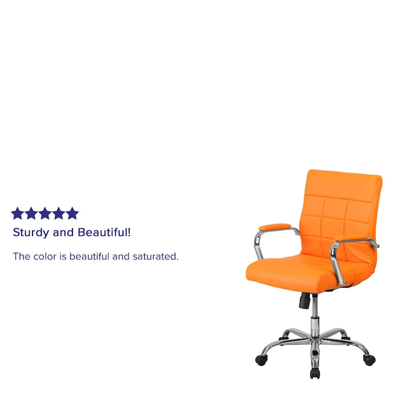 Fauteuil de bureau de direction pivotant en chrome et vinyle à dossier mi-haut