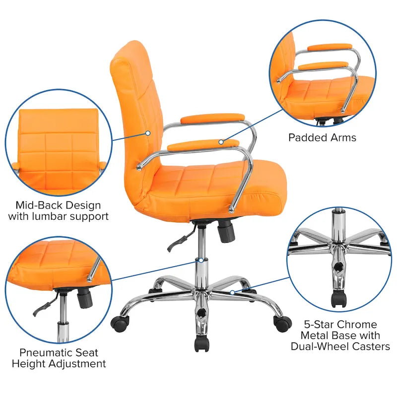 Fauteuil de bureau de direction pivotant en chrome et vinyle à dossier mi-haut
