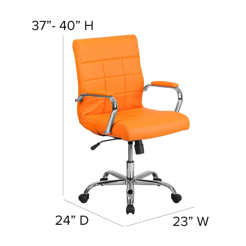 Fauteuil de bureau de direction pivotant en chrome et vinyle à dossier mi-haut
