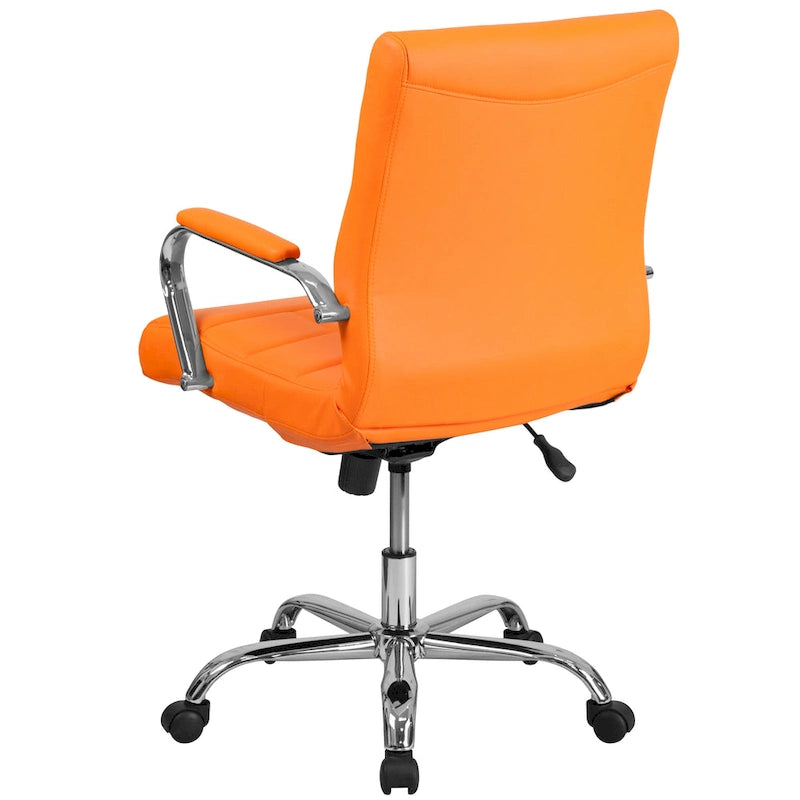 Fauteuil de bureau de direction pivotant en chrome et vinyle à dossier mi-haut