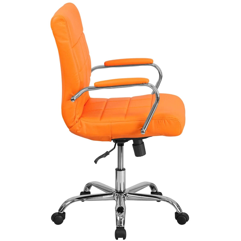 Fauteuil de bureau de direction pivotant en chrome et vinyle à dossier mi-haut