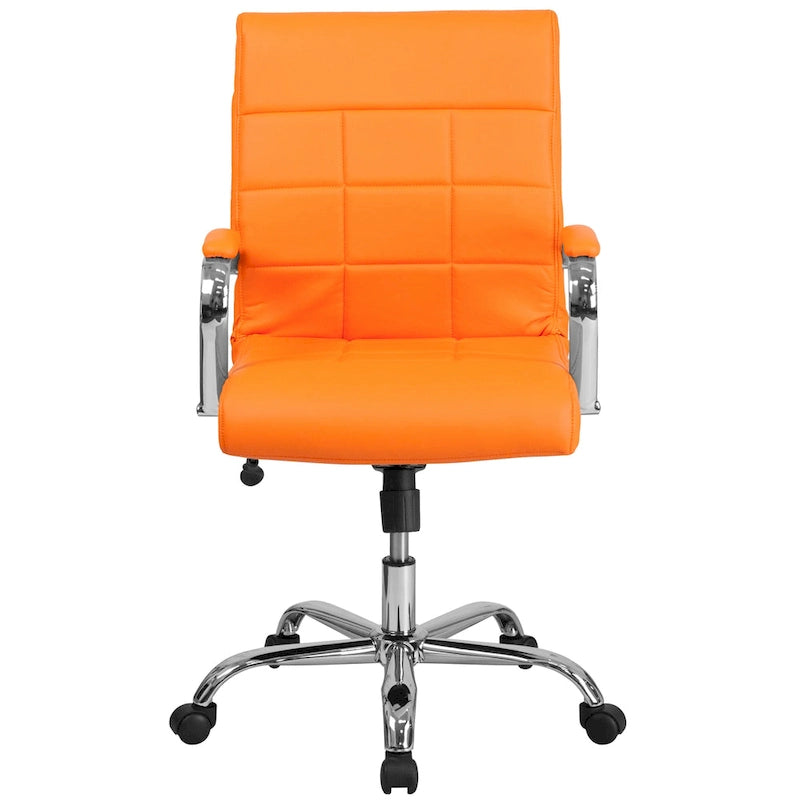 Fauteuil de bureau de direction pivotant en chrome et vinyle à dossier mi-haut