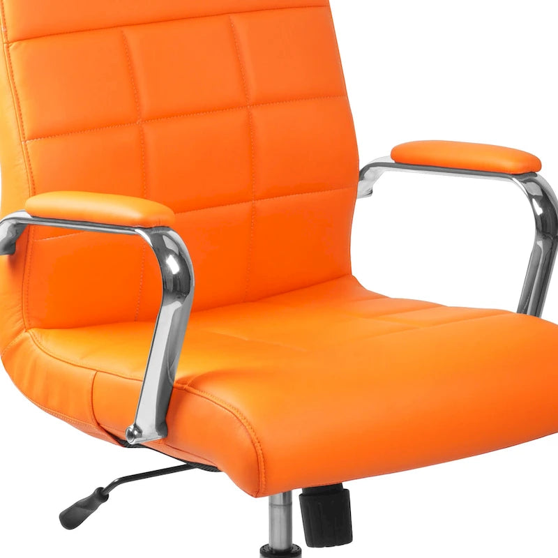 Fauteuil de bureau de direction pivotant en chrome et vinyle à dossier mi-haut
