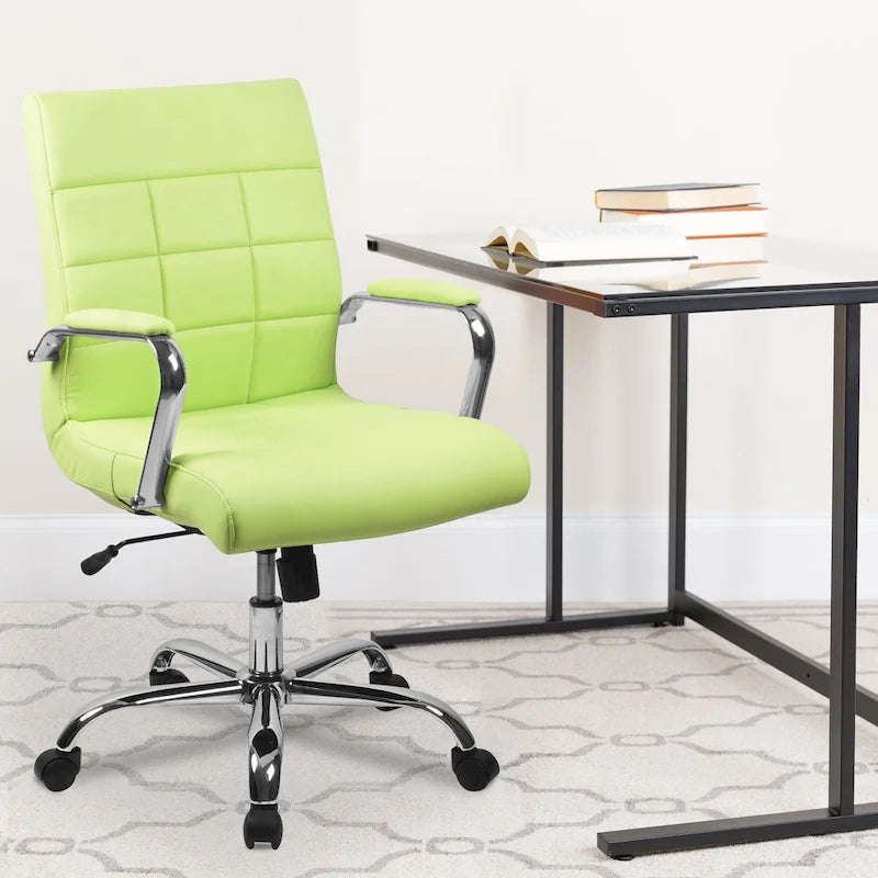 Fauteuil de bureau de direction pivotant en chrome et vinyle à dossier mi-haut