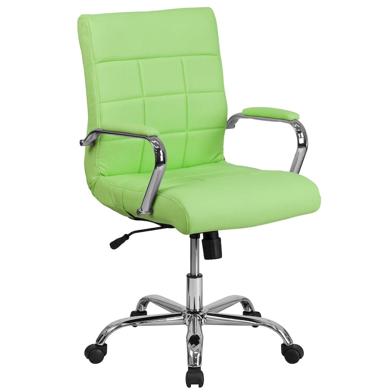 Fauteuil de bureau de direction pivotant en chrome et vinyle à dossier mi-haut